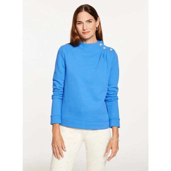 Talbots XS Blue Button Shoulder Pullover Preppy Cotton Blend Sweater - Picture 1 of 8